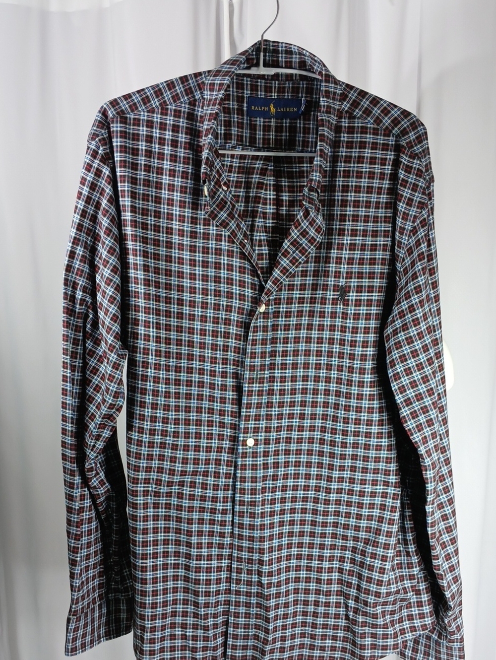 Ralph Lauren mens cotton Maroon & Light Blue Plaid Button-Down Shirt